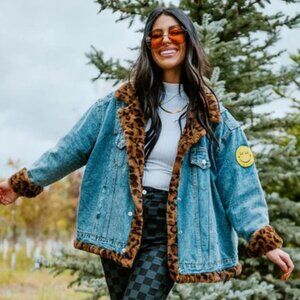 Lala Forever Patched Trucker Jacket in Leopard